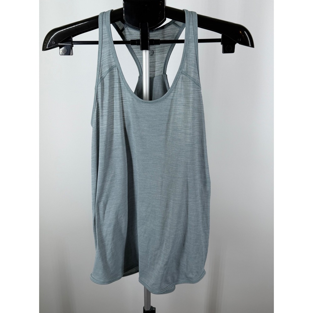 Lululemon Essential Tank Top Heathered Blue Grey Racerback‎ Open Back Yoga Sz 6